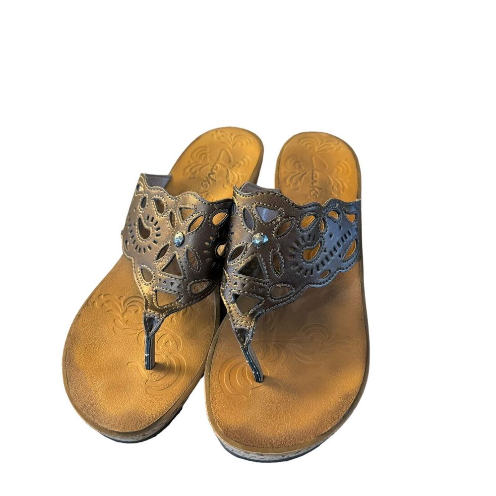 Clarks‎ Women’s Mimmey Anne Brown Leather Wedge Sandals Size 9